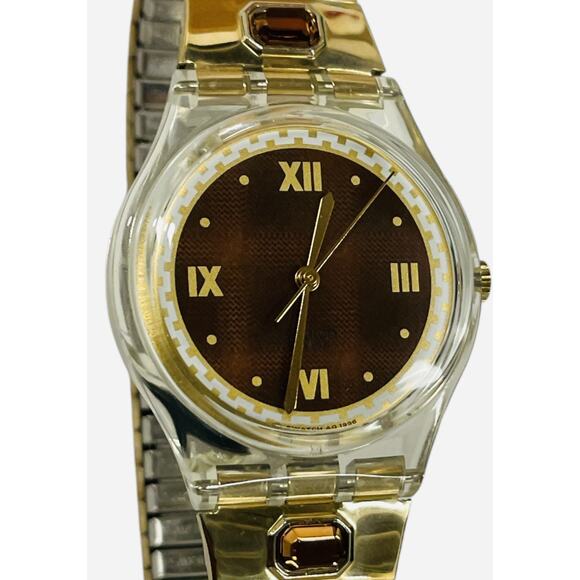 Swatch Watch Rêve D'automne GK257 1997 Standard Gents Gold Tone Flexible Band - Picture 3 of 8